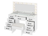 Vanity Desk Set with Large Lighted Mirror and Powre Outlet, Glass Top Makeup with 9 Drawers, 08262399