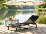 Black Folding Chaise Lounge Pool Chair for Poolside Sunbathing, 4-Position Reclining Back, Pillow, 61233433