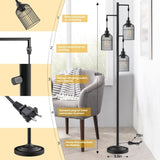 ZNTS Industrial Floor Lamp for Living Room,LED Farmhouse Standing Lamp with 3 Birdcage Hanging Shade, T3146P263608