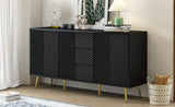 U_STYLE Modern Sideboard with Geometric Line Design, Conical Metal Legs, and Central Drawers for N711P192336B