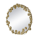 35" Round Metal Wall Mirror with Golden Leaf Accents, Modern Decor Mirror for Living Room Entryway W2078135190