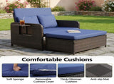 Patio Rattan Daybed Set, 2-in-1 Wicker Loveseat Sofa with Multipurpose Ottoman & Retractable Side 11310805
