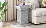U-Can 11.8'' Silver Square Mirrored End Table LED lights, Modern Side Table N724P179242S