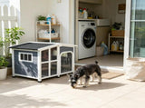 Large Dog House Cabin-Style Wooden Pet Shelter with Openable Roof And Giant Window Gray 82165774