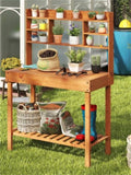61" Wooden Gardening Worktable Flip-Up Tabletop Hidden Compartment, 3-Tier Storage, 35lbs Net, 36277238