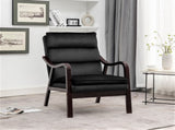 Mid-Century Modern Black Accent Chair with Wood Armrest, Upholstered Reading Chair for Living Room B2735P507019