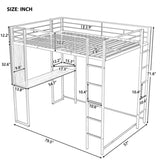 ZNTS Full Size Metal Loft Bed with 2 Shelves and one Desk ,White 88167022