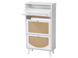 Rattan-fronted 3-tier shoe cabinet, particleboard, 54*24*135 cm, white 44658599