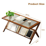 Rattan Coffee Tables for Living Room, Mid Century Modern Coffee Table with Glass Top, Large Boho W3101P314783