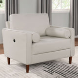 ZNTS Mid-Century Modern Off-White 1pc Chair Only Leatherette Upholstered Box Seat Cushion Seating Bolster B011P203541