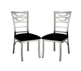 ZNTS Contemporary Silver Metal 2pc Dining Chairs Black Microfiber Seat Dining Room Ladder Back Chair B011P232977