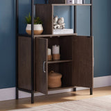 Six Shelf Modern Bookcase with Two Door Storage Cabinet with Two Shelves - Dark Brown and Black B107131413