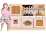 Kids Wooden Kitchen Playset 3 with Fridge Sink Washing Machine with Realistic Light Sound Rattan 92560266