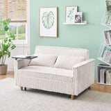 The pull-out push-in beige corduroy sofa with dual functions, equipped with a movable tabletop W1278P248126