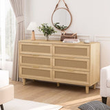 51.18"6-Drawers Rattan Storage Cabinet Rattan Drawer with White Drawer Slides,for Bedroom,Living W757P162760