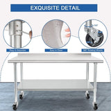 Stainless Steel Table 30 x 60 Inches Metal Prep Table with Wheels Casters Adjustable Undershelf W1192P293662