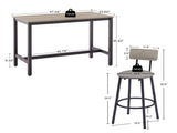 Bar Table Set with 4 Bar stools PU Soft seat with backrest, Grey, 47.24'' L x 23.62'' W x 35.43'' H 17125844
