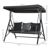 3-Seat Patio Swing Chair, Porch Swing Glider with Cushion, 3 Throw Pillows & Adjustable Canopy for W2225142468