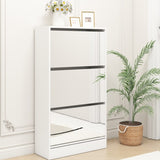 Narrow Shoe Storage Cabinet with Mirror, Wood Slim Shoe Rack 3 Tier Shoe Organizer for Home and 76491292