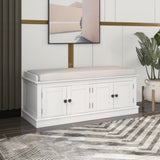 Storage Bench with 4 Doors and Adjustable Shelves, Shoe Bench with Removable Cushion for Living 20154012