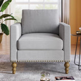 ZNTS Classic Linen Armchair Accent Chair with Bronze Nailhead Trim Wooden Legs Single Sofa Couch for WF298023AAE