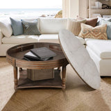 Large Round WaterProof Ottoman Coffee Table 2 Tier Oversized Button Tufted Ottoman with Wooden Shelf W1445P235095