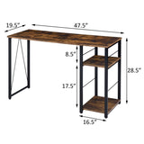 ZNTS Weathered Oak and Black 2-Shelf Rectangular Writing Desk B062P184541