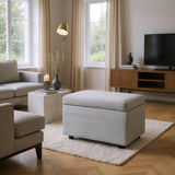 Light Gray Corduroy Upholstered Ottoman with Black Round Rubber Feet 634343cm, Hidden 63265028