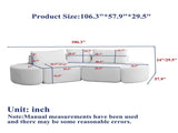 106.3-inch V-shaped modular sofa set in chenille fabric, featuring three throw pillows and two W3505P383961