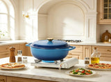 Cast iron 6QT cooking pot - Gradient blue - Includes two silicone gloves - Enamel pot 85024210