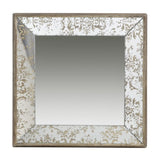 24" x 24" Antique Silver Square Mirror with Floral Accents, Decorative Display Tray, Hanging Mirror, W2078124349