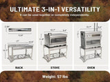 Wood Burning Stove with Oven and Rack - Camping Stove with Chimney Pipe, Stainless Steel Hot 05140052