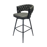 28" Technical Leather Woven Bar Stool Set of 2,Black legs Barstools No Adjustable Kitchen Island 40400662