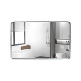 30x20inch Glossy Brushed Silver Rounded Corner Rectangle Bathroom Mirror For Wall Metal Frame Deep W2091126978