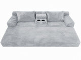 72 inches Soft Striped Corduroy Convertible Sofa Bed, Gray Fold Out Lounge Couch with Cup Holders & W5156P544108