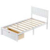 ZNTS Twin Size Platform Bed with Under-bed Drawer, White 87326066