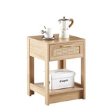 15.75" Rattan End table with drawer, Modern nightstand, side table for living room, bedroom,natural W126573115