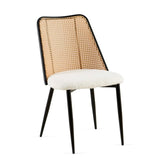 Off White Rattan Dining Chairs Set of 4,Boucle Chairs with Natural Cane Back, Upholstered Dining W1164P218673