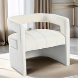 Modern Velvet Accent Chair with Ribbed Detail, Luxury Curved Fully Upholstered Accent Chair, Ivory N765P186032W