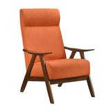 Modern Accent Chair 1pc Orange Fabric Upholstered High-Back Chair Cushion Seat and Back Walnut B011P182667
