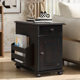 U-Can Vintage End Table Flip Top Side Table with USB Ports, One Multifunctional Drawer with cup N724P293133P