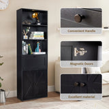 3-Layer 1 Drawer 2 Doors Double Z Shape Melamine Board 60*23.5*180cm Display Cabinet Black 55368679