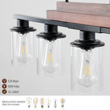 Farmhouse Industrial 5-Light Kitchen Island Pendant Light, Metal Wood Chandelier with Clear Glass W1340P206717