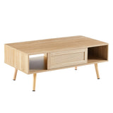 41.34" Rattan Coffee table, sliding door for storage, solid wood legs, Modern table for living room W126573113