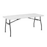 White 6 Foot Fold-in-Half Plastic Table, Indoor Outdoor, Scratch Resistant, Stain & UV Damage, 60713936