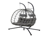 2 Persons Egg Chair with Stand Indoor Outdoor Swing Chair Patio Wicker Hanging Egg Chair Hanging 00595291