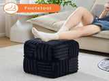 Square Ottoman Foot Stool Corduroy Vanity Chair Bench with Padded Woven Footrest for Entryway Living 28752742