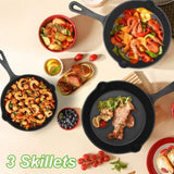 3pcs Pre-Seasoned Cast Iron Skillets, 8 In, 10 In, & 12 In Cast Iron Frying Pans With Handles, Safe 89715103