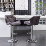 Breni Velvet Diamond Tufted Swivel Adjustable Height Barstool, Set of 2, Gray T2574P164871