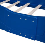 Twin Size Race Car-Shaped Platform Bed with Wheels,Blue WF298789AAC